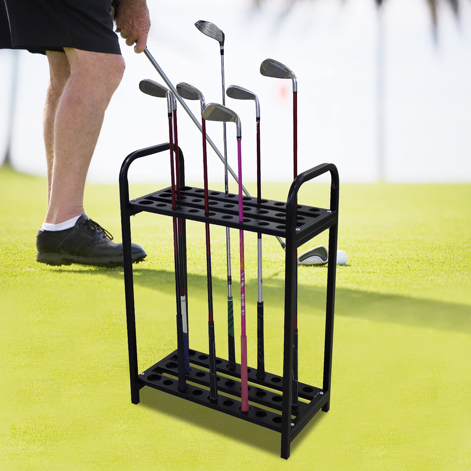 27-Hole Golf Club Rack - Metal Golf Club Holder & Organizer Stand for Putter Storage | Durable Black Golf Accessory for Home, Garage & Golf Course Use