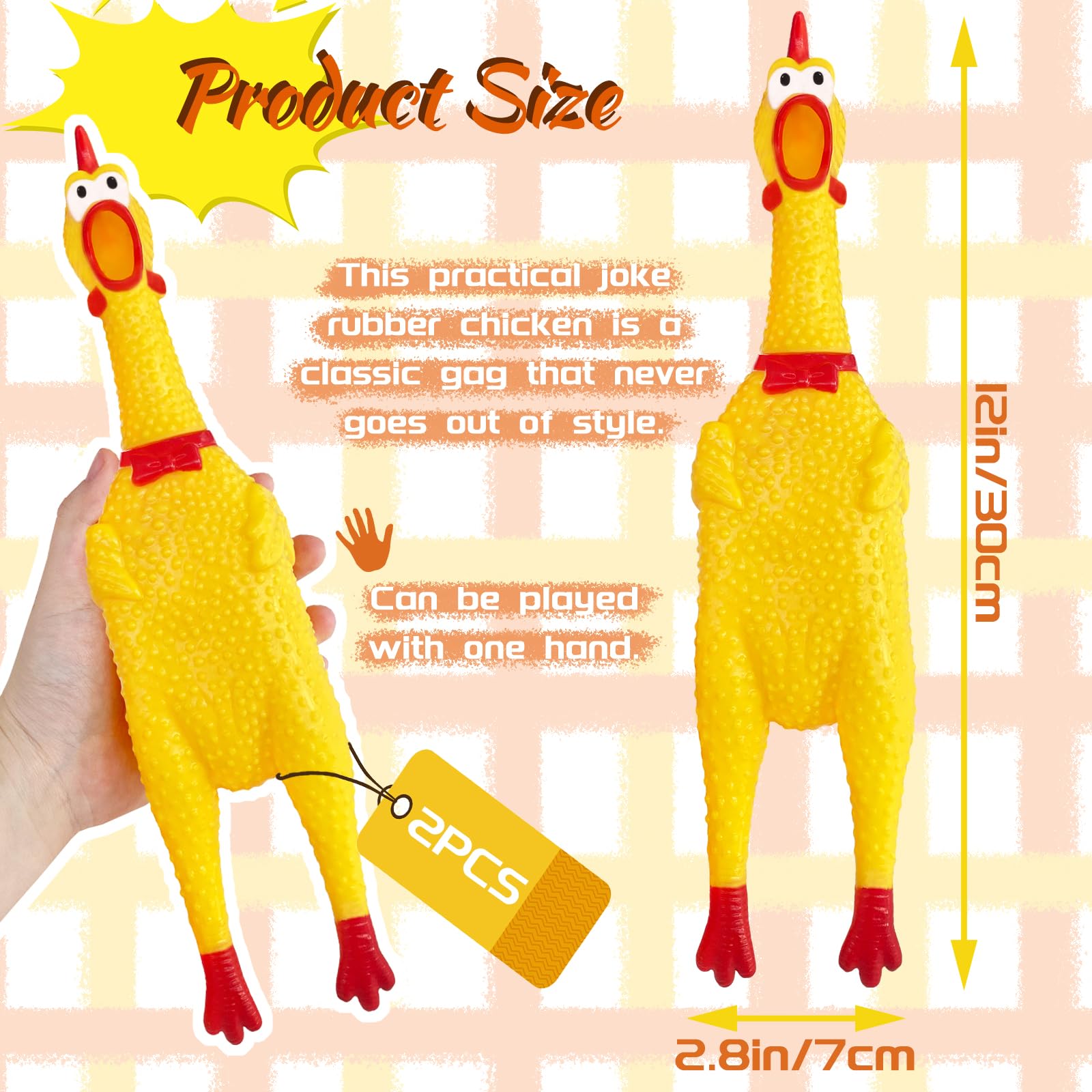 2 Pack Large Rubber Chicken Dog Toys - 12 Inch Yellow Squeaky Chicken for Dogs, Funny Screaming & Squawking Noise Maker - Perfect for Prank Gifts, Pet Playtime, and Training Rewards