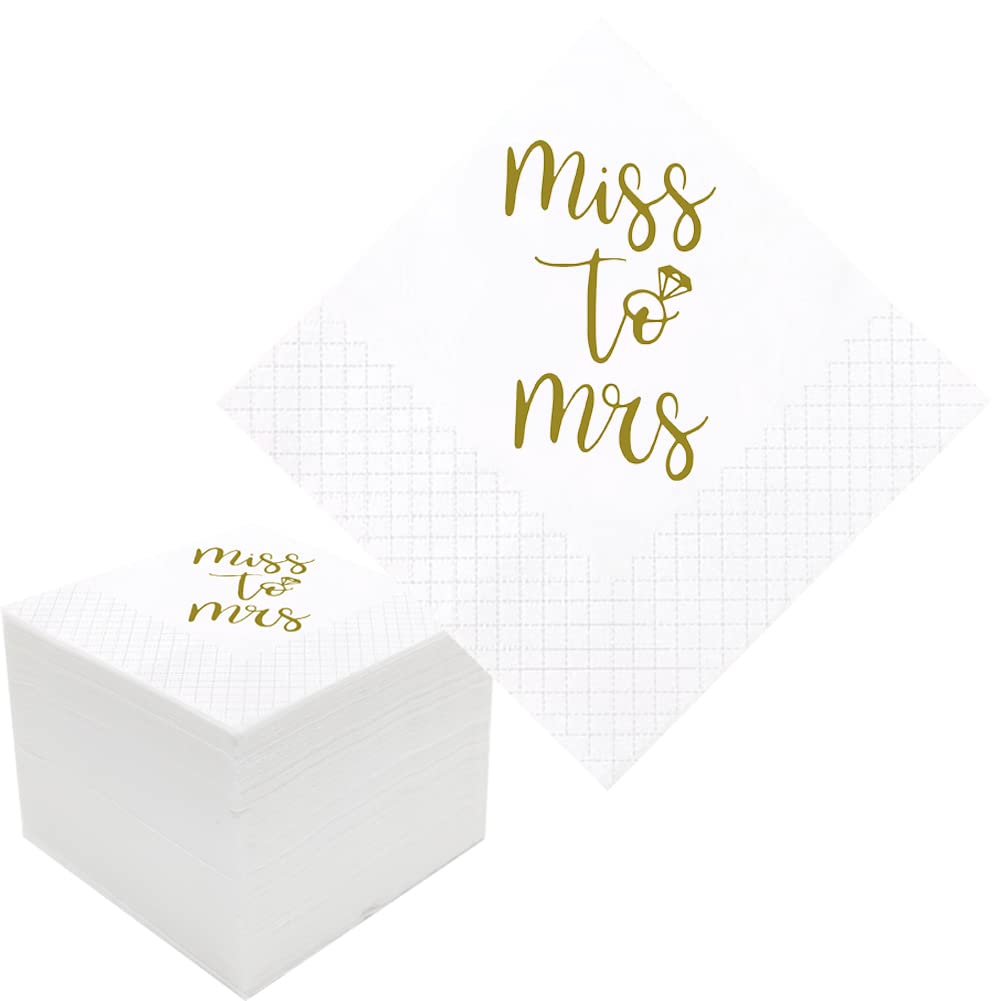 100-Pack Gold 'Miss to Mrs' Bridal Shower Cocktail Napkins | 2-Ply 5x5 Inch Disposable Paper Napkins for Wedding, Engagement & Bachelorette Parties | Perfect for Table Decorations, Drink Servings & Guest Favors