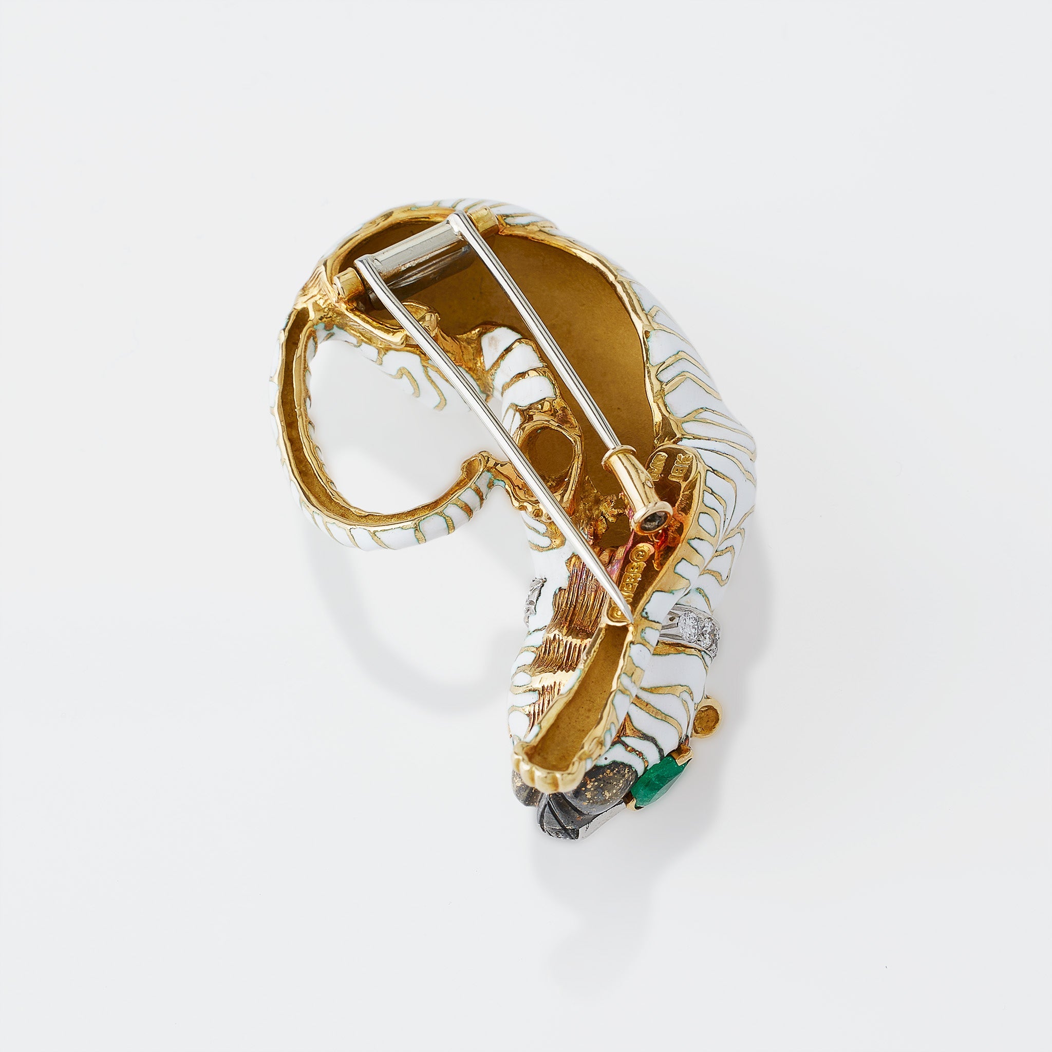 David Webb White Enamel Tiger Brooch - Elegant Animal Jewelry for Women, Luxury Tiger Pin for Blazers & Coats - Perfect for Parties, Weddings & Formal Events