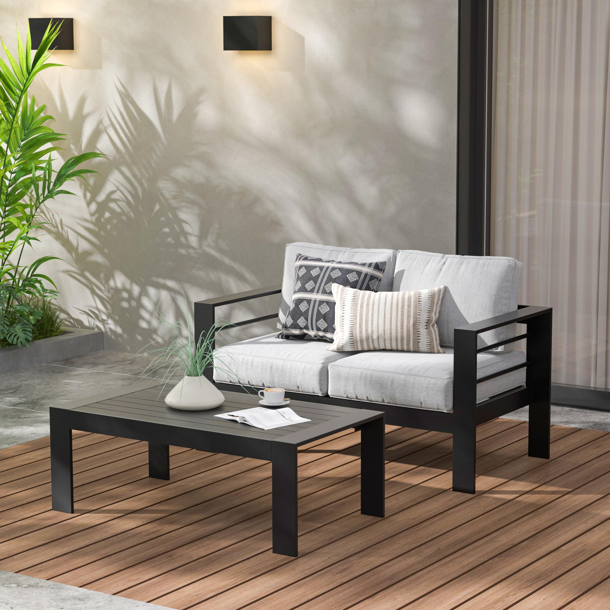 Wisteria Lane Black Aluminum Outdoor Coffee Table - All-Weather Metal Patio Table for Balcony, Garden, Backyard - Modern Rectangle Design for Outdoor Entertaining & Relaxation