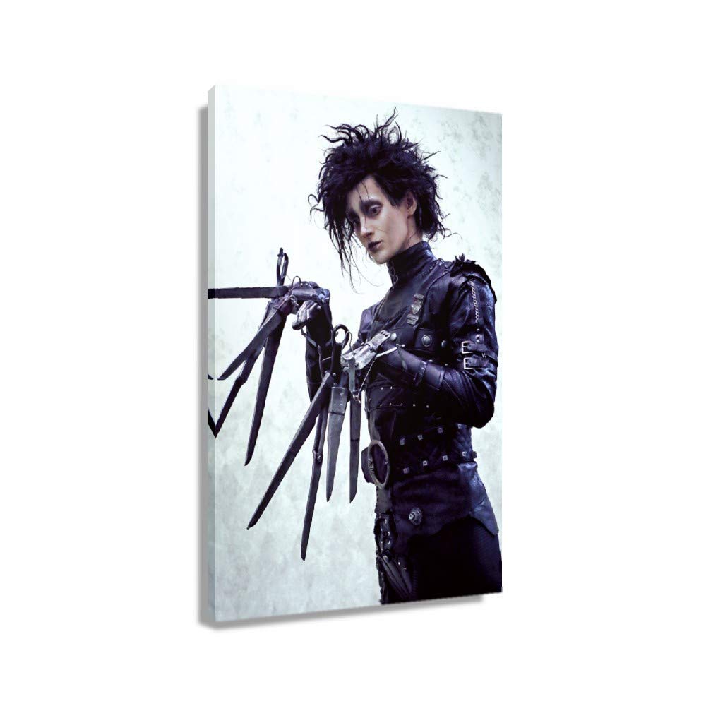 Edward Scissorhands Fantasy Romance Movie Poster - Framed Canvas Wall Art (24x36 inches, 60x90cm) for Living Room, Bedroom & Home Office Decor | Vintage Aesthetic Vertical Painting for Kitchen & Modern Interior Design
