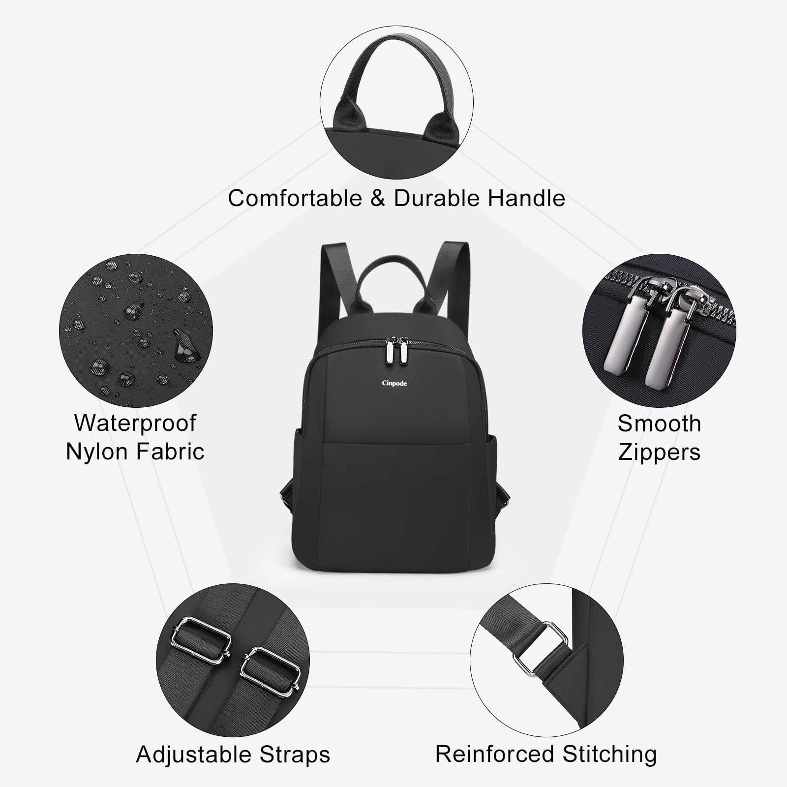 Mini Backpack for Women - Waterproof Nylon Travel Backpack with Anti-Theft Design & Multiple Pockets - Small Casual Daypack Shoulder Bag Purse for Work, School, Hiking & Daily Use (Black)
