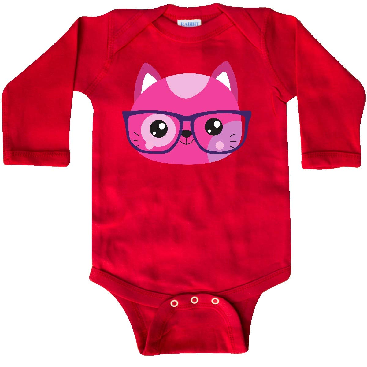 Inktastic Hipster Cat with Glasses - Cute Kitten Long Sleeve Baby Bodysuit - Perfect for Playdates, Photoshoots & Cat Lover Gifts