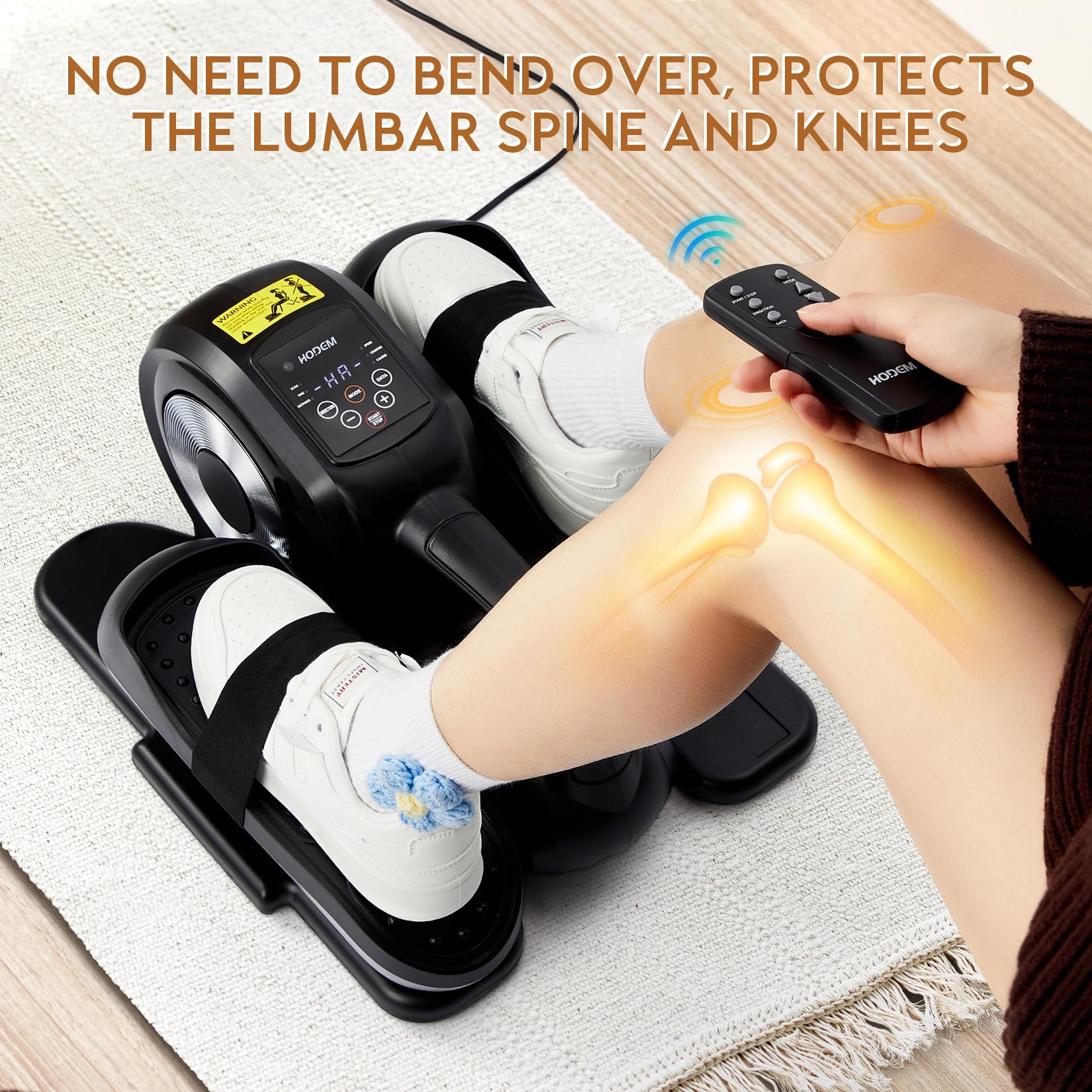 Under Desk Elliptical Machine - Quiet Leg Exerciser for Home & Office with LCD Display, Remote Control & Massage Pedals - Perfect for Seniors & Adults - Ideal for Sedentary Workers, Physical Therapy & Low-Impact Workouts