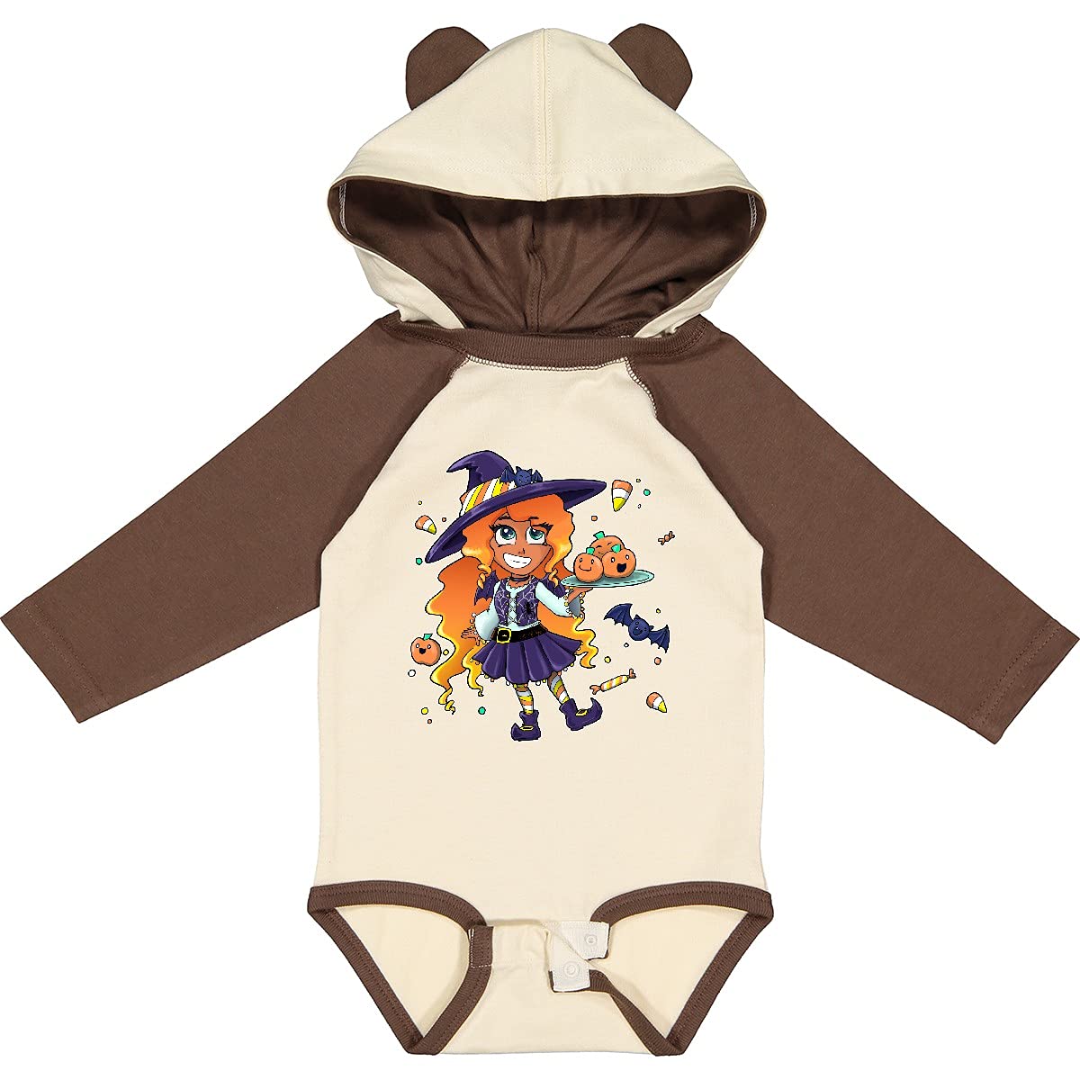 Inktastic Halloween Candy Corn Witch with Pumpkins Long Sleeve Creeper T-Shirt - Spooky Halloween Costume & Party Outfit for Women & Girls