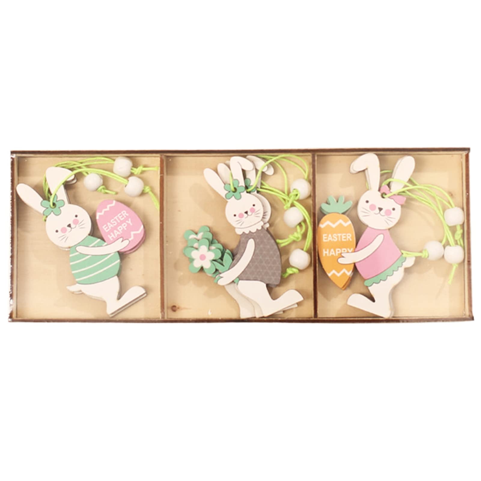 9Pcs Easter Bunny Pendant Set with Lanyard - Cute Wooden Rabbit Decorations for Easter Home & Shop Decor - Perfect for Easter Party Favors, Classroom Rewards & Spring Festival Gifts