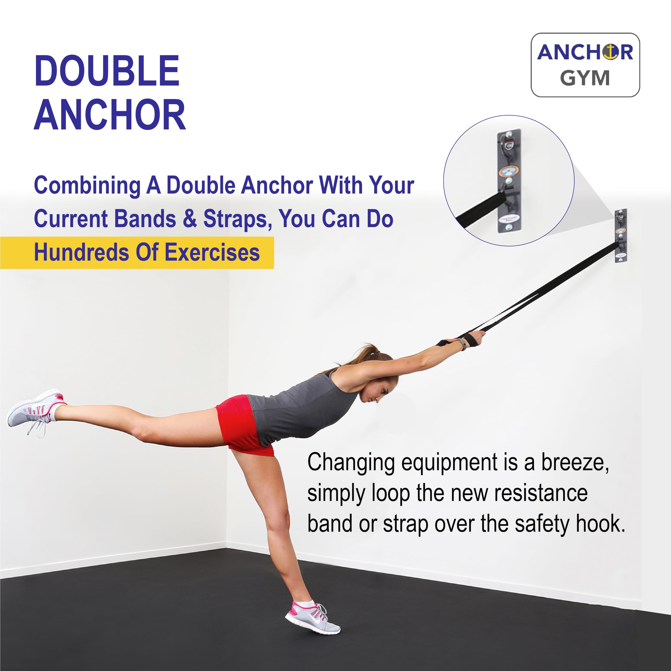 Anchor Gym H2 Wall & Ceiling Mounted Exercise Hook Station - Heavy Duty Dual Hook Anchor for Bodyweight Straps, Resistance Bands, Pull Up Straps, Strength Training & Yoga - Home Gym Equipment (Includes Wood Screws) - Perfect for Home Workouts, Garage Gyms & Functional Fitness Training