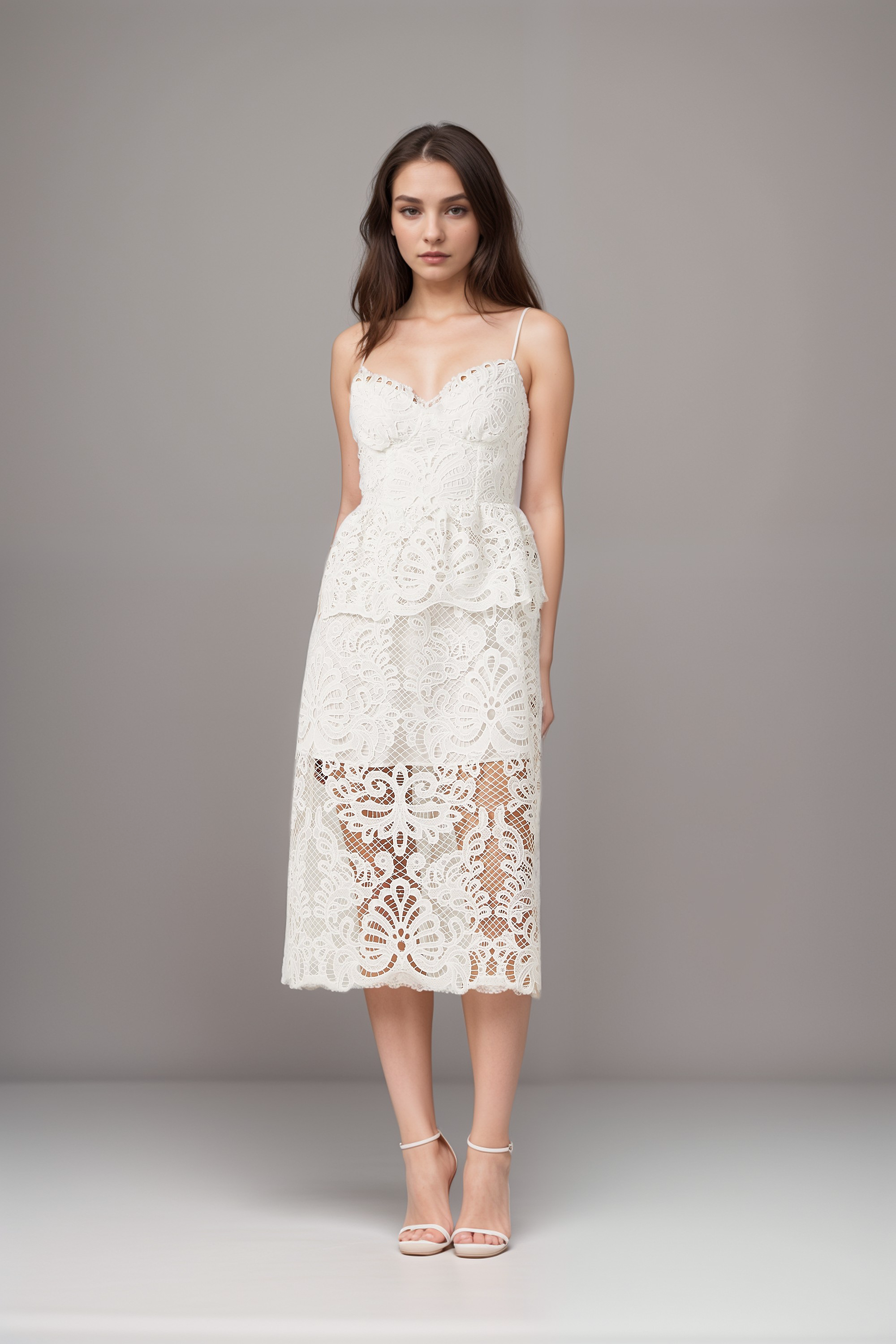 Elegant Austen Guipure Lace Midi Dress for Women - Perfect for Weddings, Parties & Special Occasions