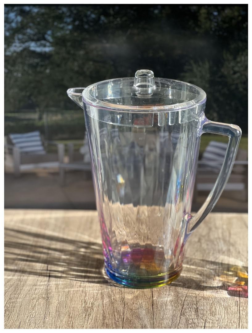 2.5 Quart BPA-Free Plastic Water Pitcher with Lid - Rainbow Design, Unbreakable, Leak-Proof Spout - Perfect for Iced Tea, Juice, Lemonade & Summer Drinks