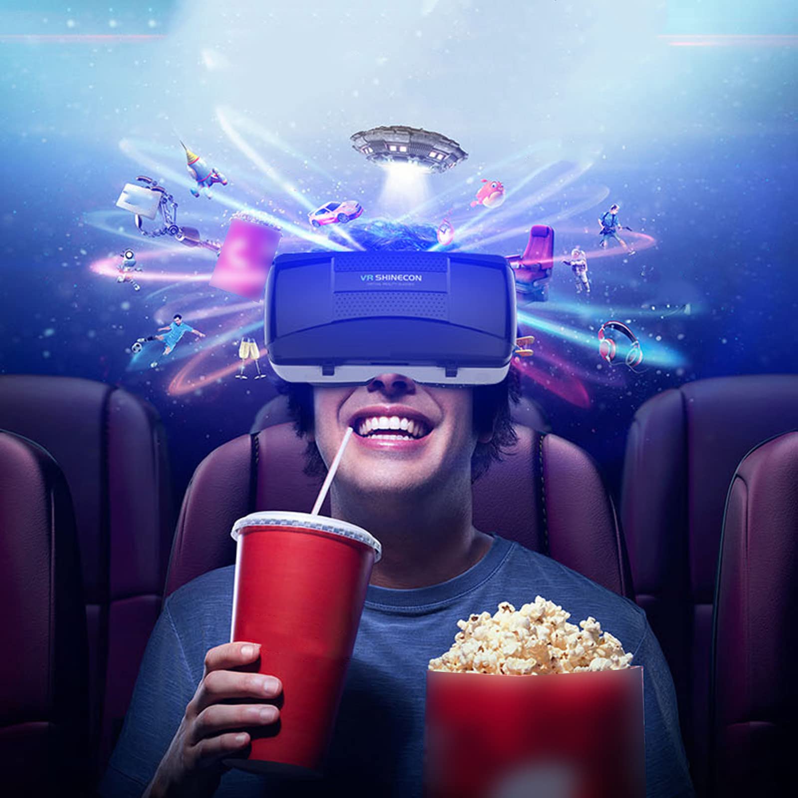 NSXCDH 3D VR Glasses - 360° Panoramic Immersive Virtual Reality Headset for Video, Movies & Gaming | Wireless Bluetooth Compatible with Android, iOS, PC | Perfect for Home Entertainment & VR Experiences (Black)