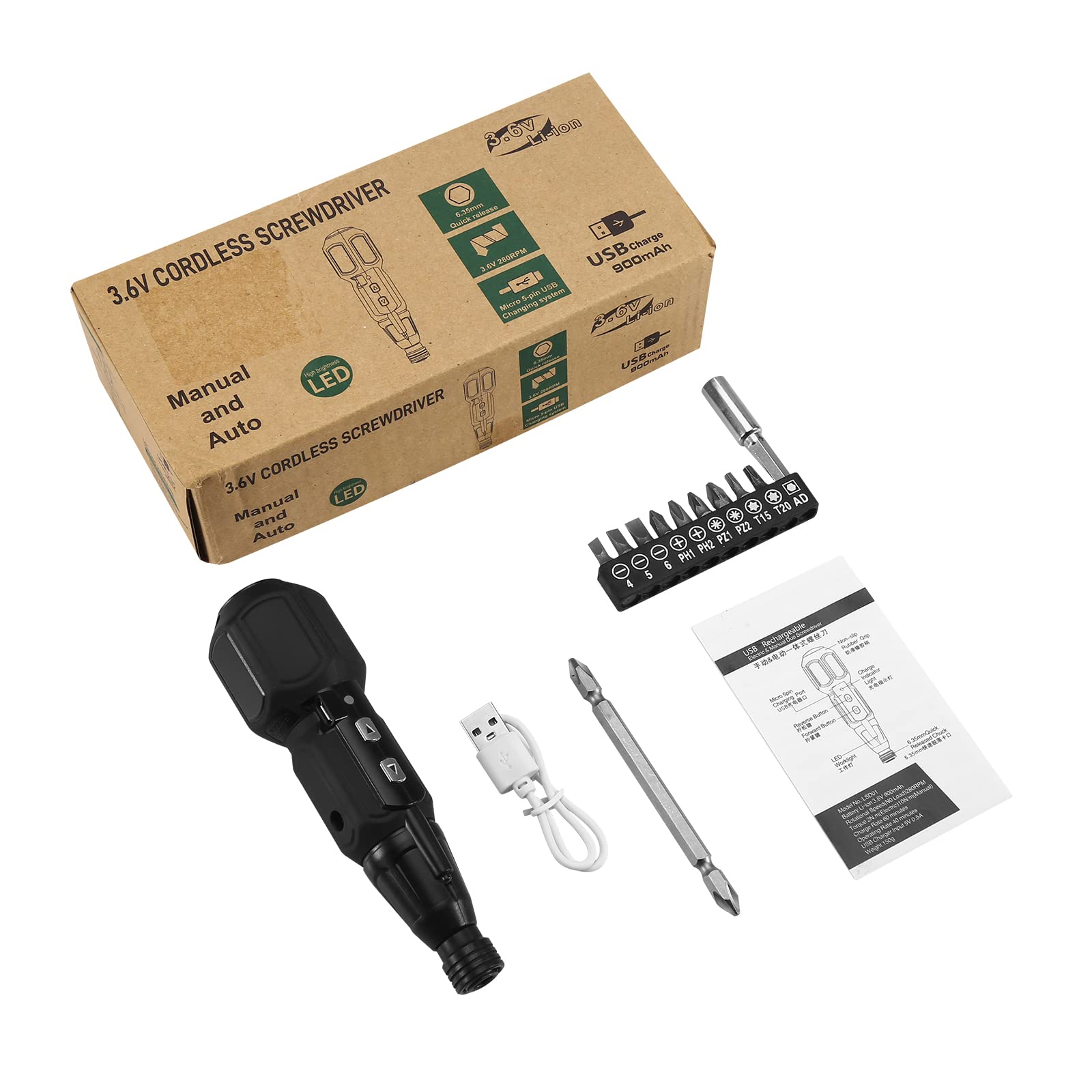 LOFICOPER Cordless Electric Screwdriver Set - Rechargeable Mini Power Tool with 10 Bits, LED Light & Charging Cable - Perfect for Phone Repair, PC Maintenance, Eyeglass Assembly & DIY Projects - Black