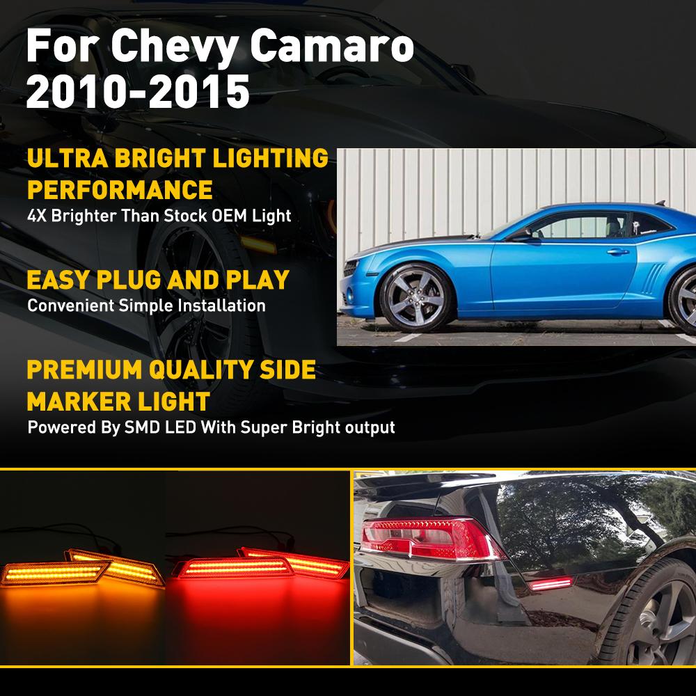 2010-2015 Chevy Camaro LED Side Marker Lights - Red/Amber Smoked Lens Replacement for Enhanced Visibility & Style | Perfect for Night Driving & Car Customization