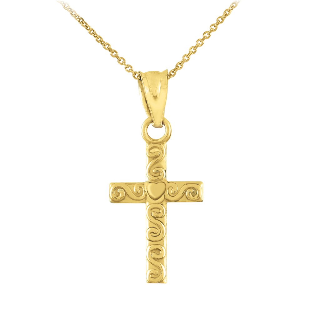 14K Gold Twirl Cross Charm Pendant Necklace for Women - Elegant Religious Jewelry Gift for Christmas, Baptism & Everyday Wear
