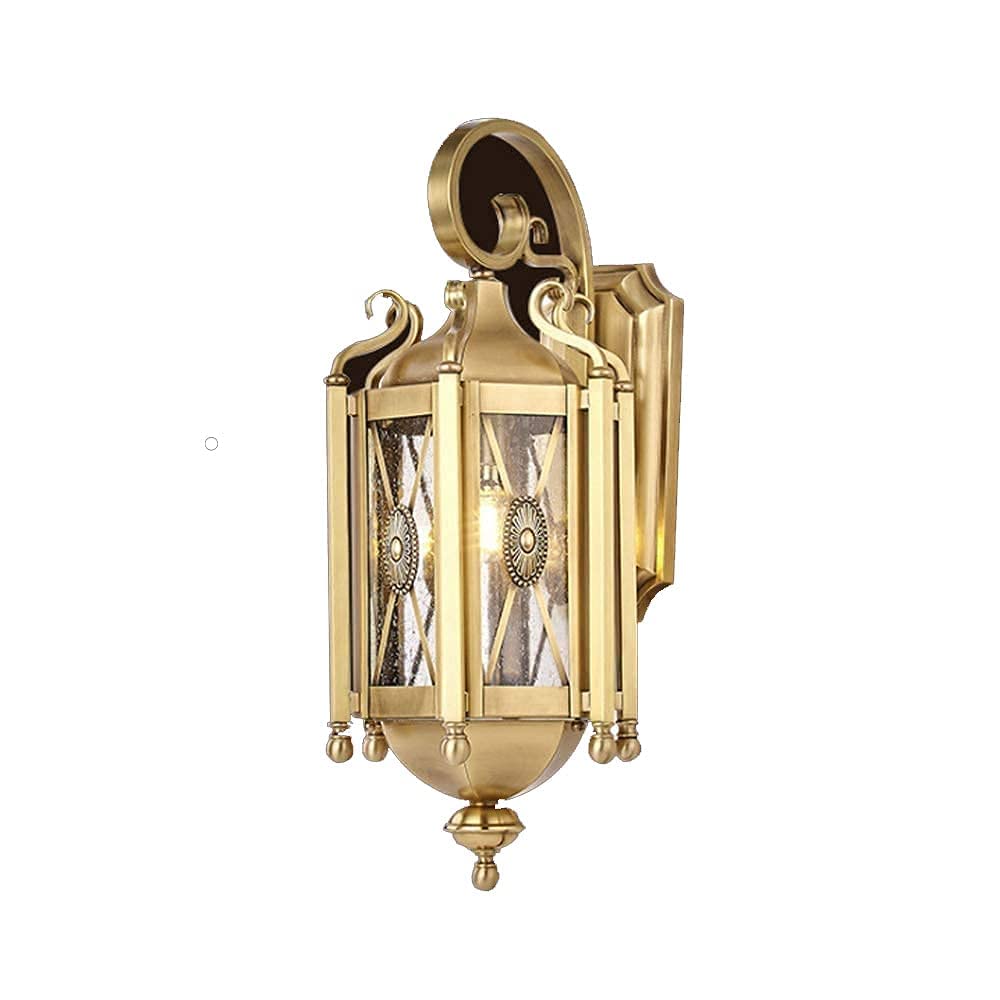 YBright European Gold All Copper Wall Lamp - Vintage Glass Lantern for Living Room & Outdoor Lighting, E27 Bulb Compatible, Victorian Style Wall Sconce - Perfect for Hallway, Porch, and Garden Decor