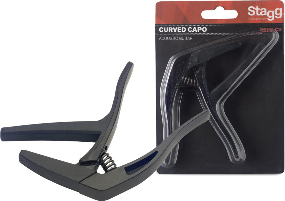 Stagg Curved Trigger Capo for Acoustic & Electric Guitars - Black | Quick-Change Design for Smooth Transitions | Perfect for Live Performances & Studio Recording
