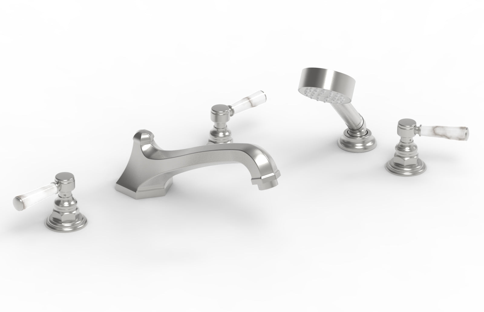 HEX TRADITIONAL Deck Mounted Bathtub Set with Hand Shower - White Marble Lever Handles (500 50) - Perfect for Modern Bathroom Renovations & Spa-Like Relaxation