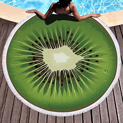 WAIUYIA Oversized Round Microfiber Beach Towel - Super Absorbent, Quick Dry, Sand Free, Ultra Soft (59 Inch, Kiwi Green) for Pool, Beach, Bath & Outdoor Activities