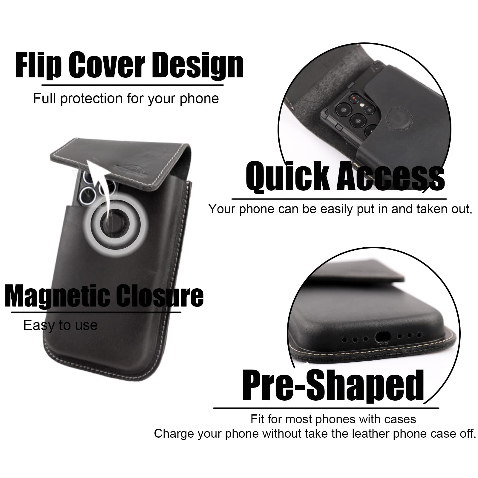Premium Leather Phone Holster for Samsung S22 Plus & iPhone 13 Pro Max - Universal Belt Clip Pouch for iPhone 14 Pro Max - Flip Cellphone Case - Perfect for Work, Travel & Outdoor Activities