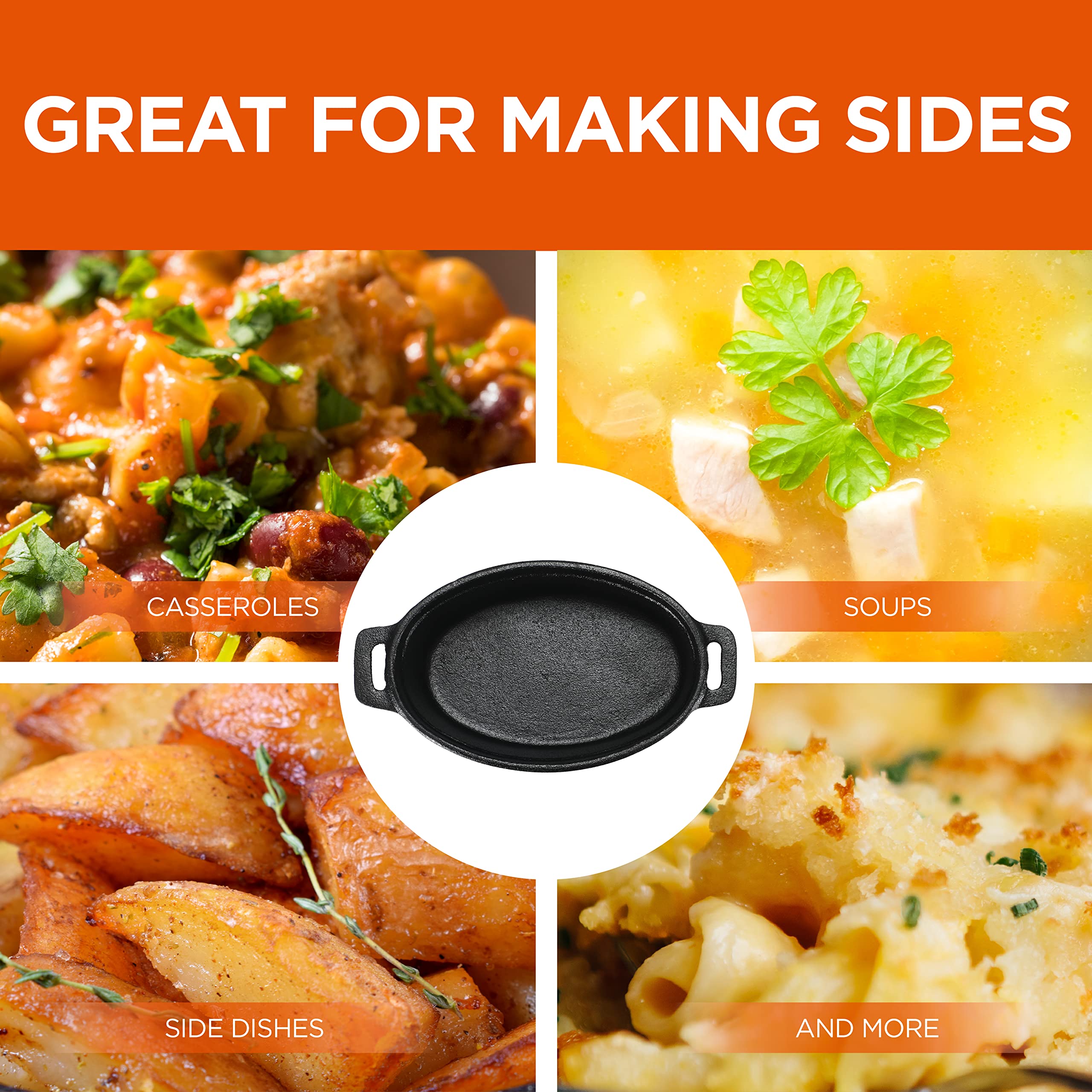 Commercial Chef 0.63 Qt Mini Cast Iron Casserole Dish with Lid - Small Dutch Oven for Baking, Roasting & Serving - Perfect for Individual Desserts, Side Dishes & Camping Cookware