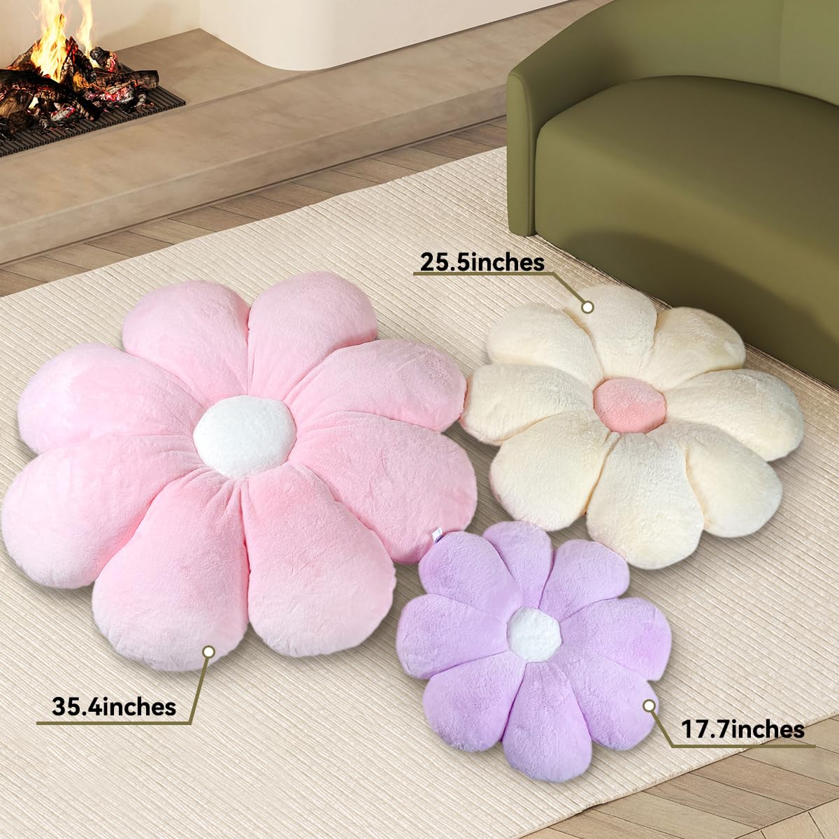 FIONOUT Daisy Flower Pillow - Soft Plush Throw Cushion for Reading & Decor (Beige) - Cozy Floor Seating & Room Decor