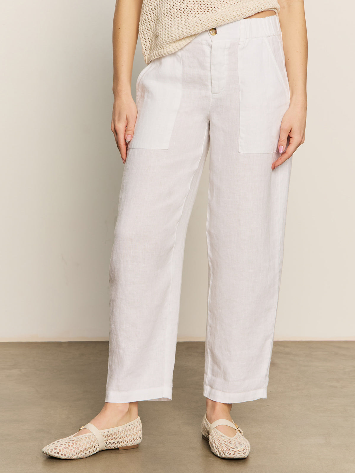 Relaxed Fit Linen Cruiser Semi High Rise Pants for Women - Bleached White | Comfortable Summer Casual Wear for Beach & Travel