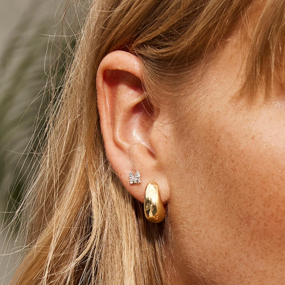 10k Gold Diamond Letter M Single Stud Earring - Elegant Initial Jewelry for Women, Perfect for Gifts, Birthdays & Everyday Wear