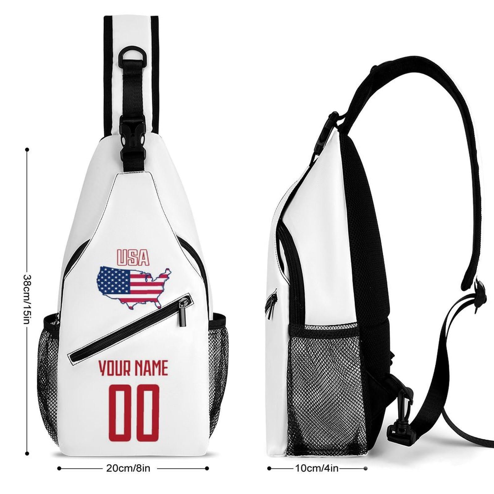 Custom USA Sling Bag - Personalized Name & Number Crossbody Backpack for Soccer, Cycling & Travel - Durable Unisex Chest Bag for Men & Women - Perfect for Sports, Commuting & Outdoor Adventures