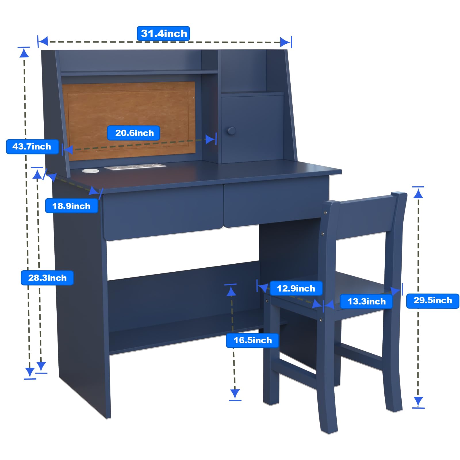 Blue Kids Study Desk and Chair Set with Drawers, Storage Shelf & Charging Station - Ergonomic Computer Desk for Children Ages 5-12 | Perfect for Homeschooling, Online Learning & Bedroom Study Spaces