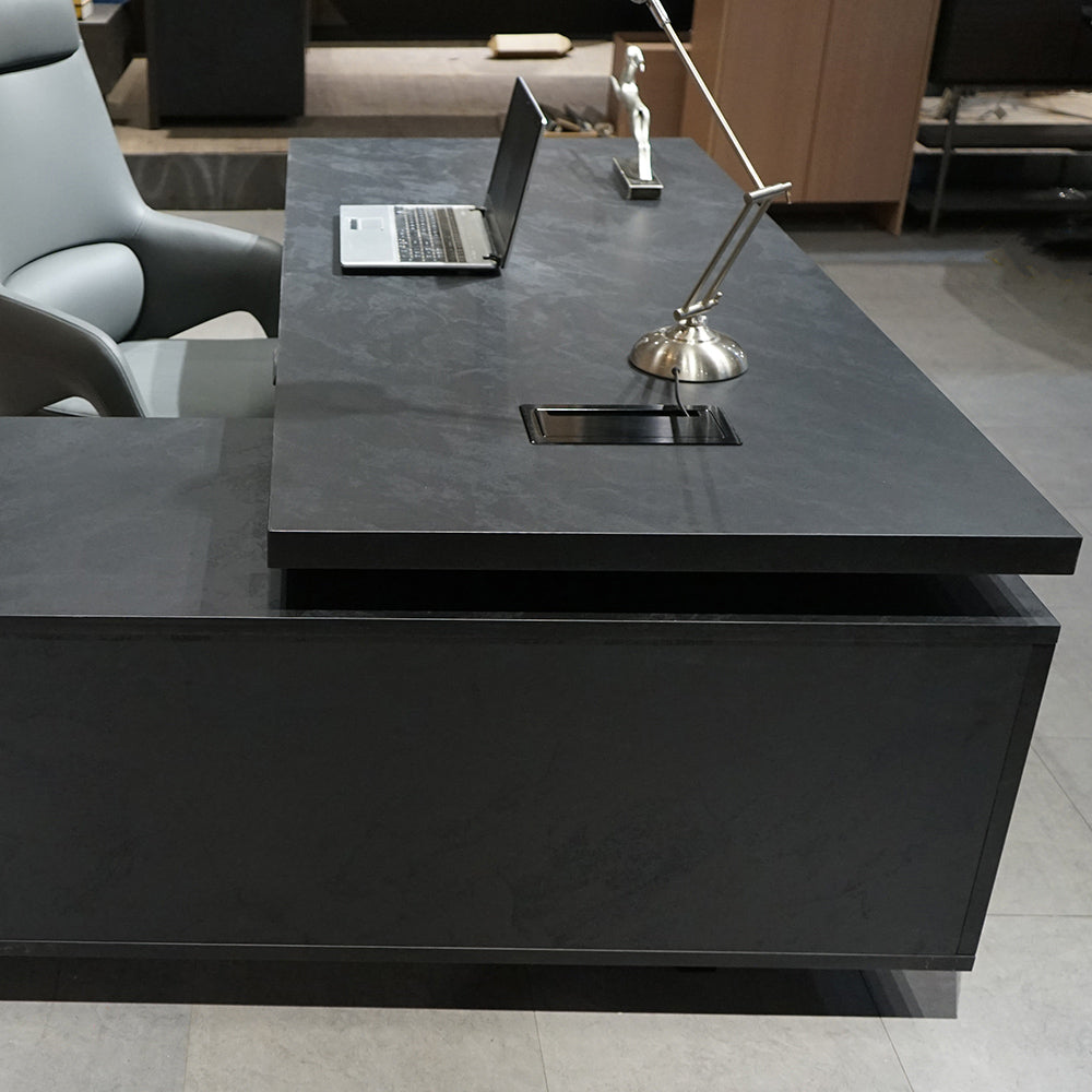 DAXTON 200cm Black Executive Desk with Right Return & Lift - Perfect for Home Office, Business & Professional Workspaces