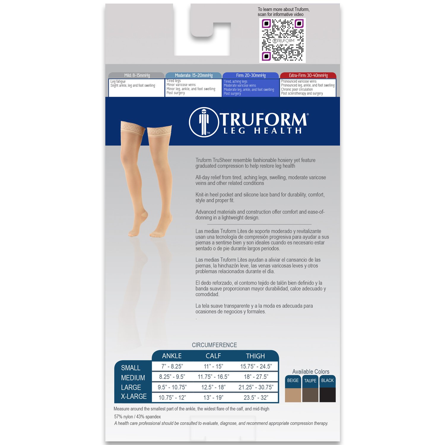 Truform Sheer Compression Stockings 20-30 mmHg - Women's Thigh High Support Stockings, 30 Denier Beige, Medium Size | Perfect for Varicose Veins Relief, Travel & Nursing Comfort