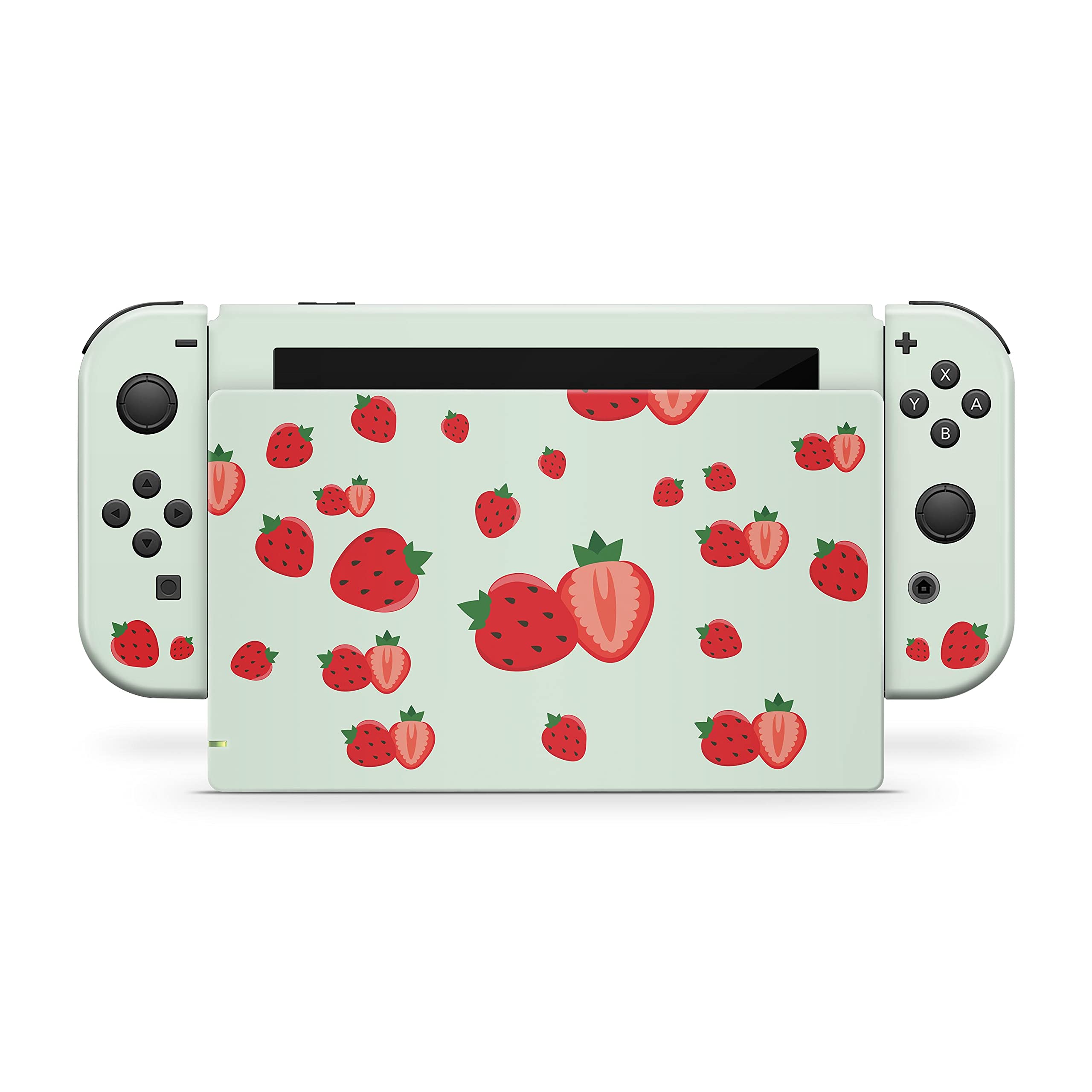 Kawaii Green Strawberry Vinyl Skin Wrap for Nintendo Switch - Premium 3M Full Body Decal Stickers | Protective Cover for Gaming Console | Perfect for Girls, Teens & Anime Lovers Gaming Setup