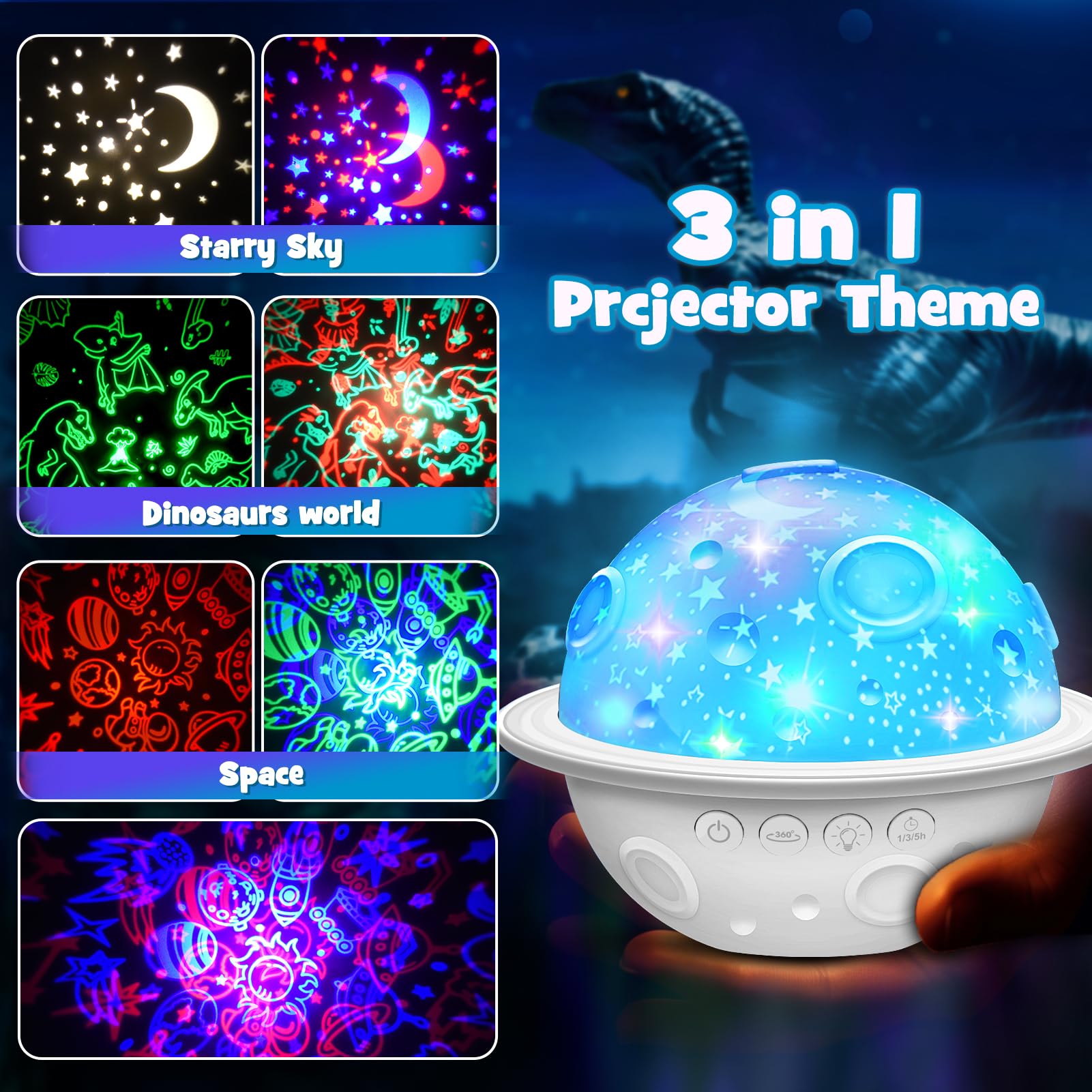 Planetarium Night Light Projector for Kids - 4-in-1 Dinosaur & Universe & Star Projection Lamp | Perfect for Bedroom, Nursery & Kids Room Decor | Ideal Birthday & Easter Gift for Ages 3-12 | Creates Soothing Sleep Environment & Fun Learning Space