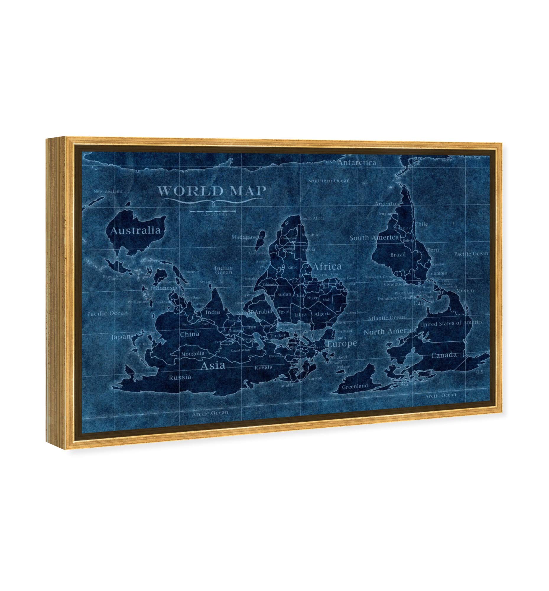 Upside-Down World Map Framed Wall Art - Premium Canvas Prints for Home & Office Decor | Unique World Maps & Flags Design for Living Room, Bedroom or Study