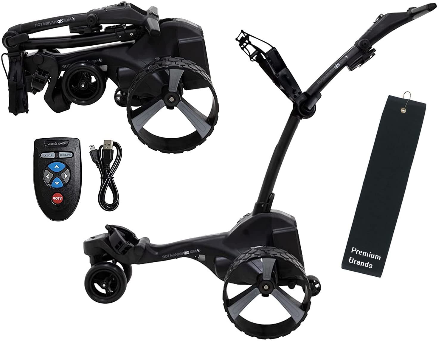 MGI Zip Navigator Remote Control Electric Golf Cart with Premium Golf Towel, Drink Holder & Umbrella Holder | 36-Hole Battery | Perfect for Golf Courses, Resorts & Retirement Communities (Black)