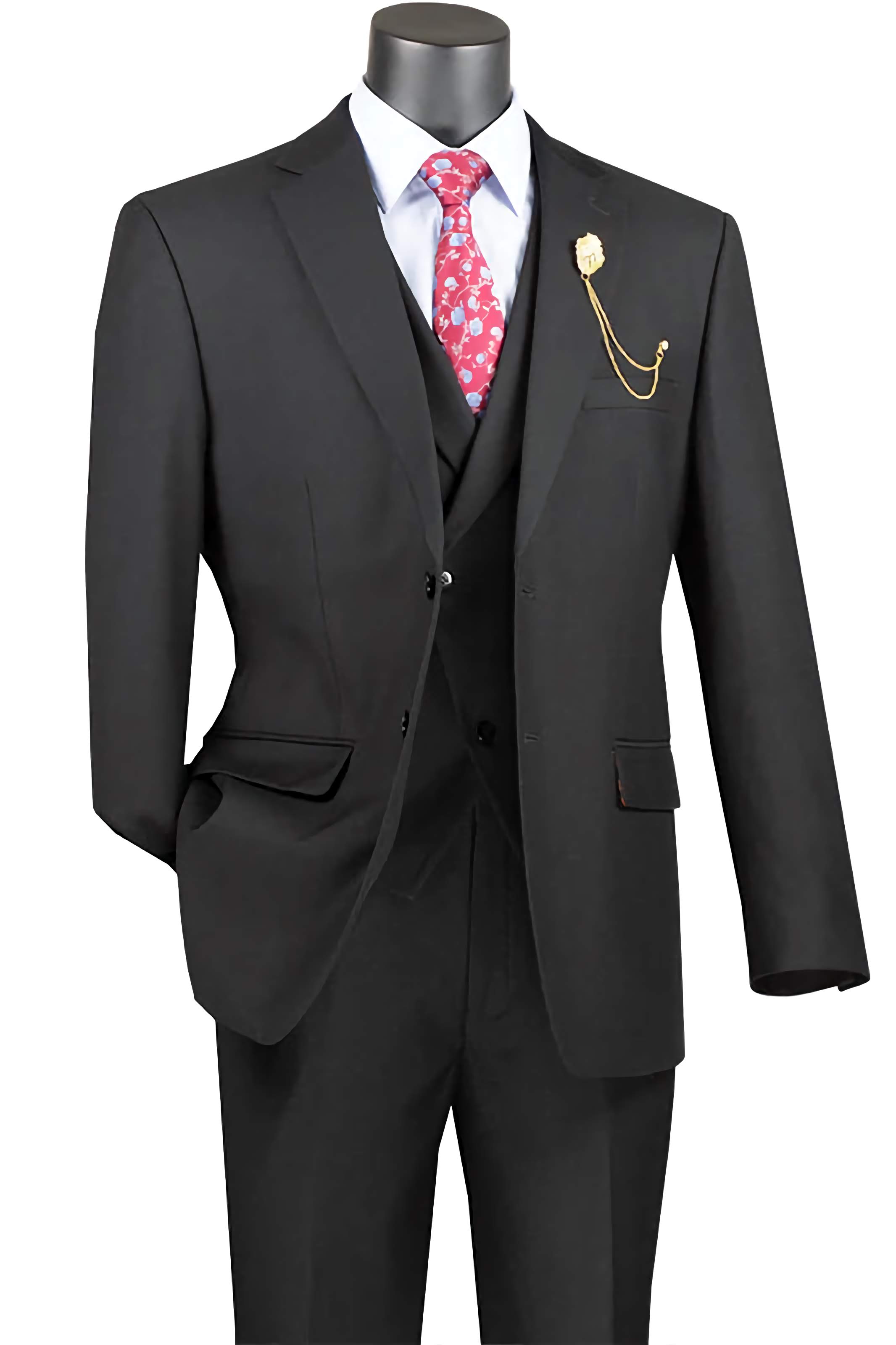 Black Modern Fit 3 Piece Suit with Vest & Adjustable Waistband Pants for Men | Business Formal Attire, Weddings & Special Occasions