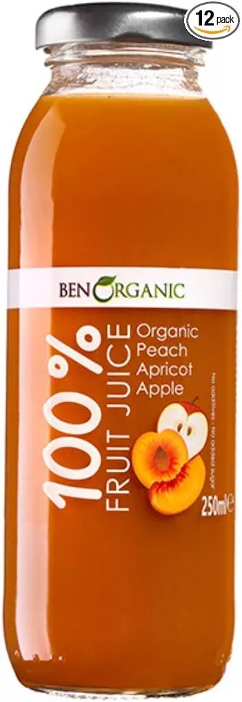 Organic Peach Apricot & Apple Juice - 32oz (946ml) | USDA Certified | Cold-Pressed | No Sugar Added | Perfect for Breakfast, Kids Lunch & Healthy Snacks