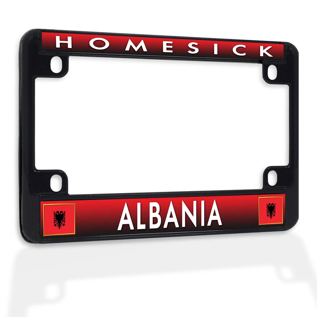 Sturdy Metal Insert Bike License Plate Frame - Weatherproof Motorcycle Accessory with 4 Holes (Black) - Perfect for Albania-Themed Motorcycle Customization & Outdoor Riding