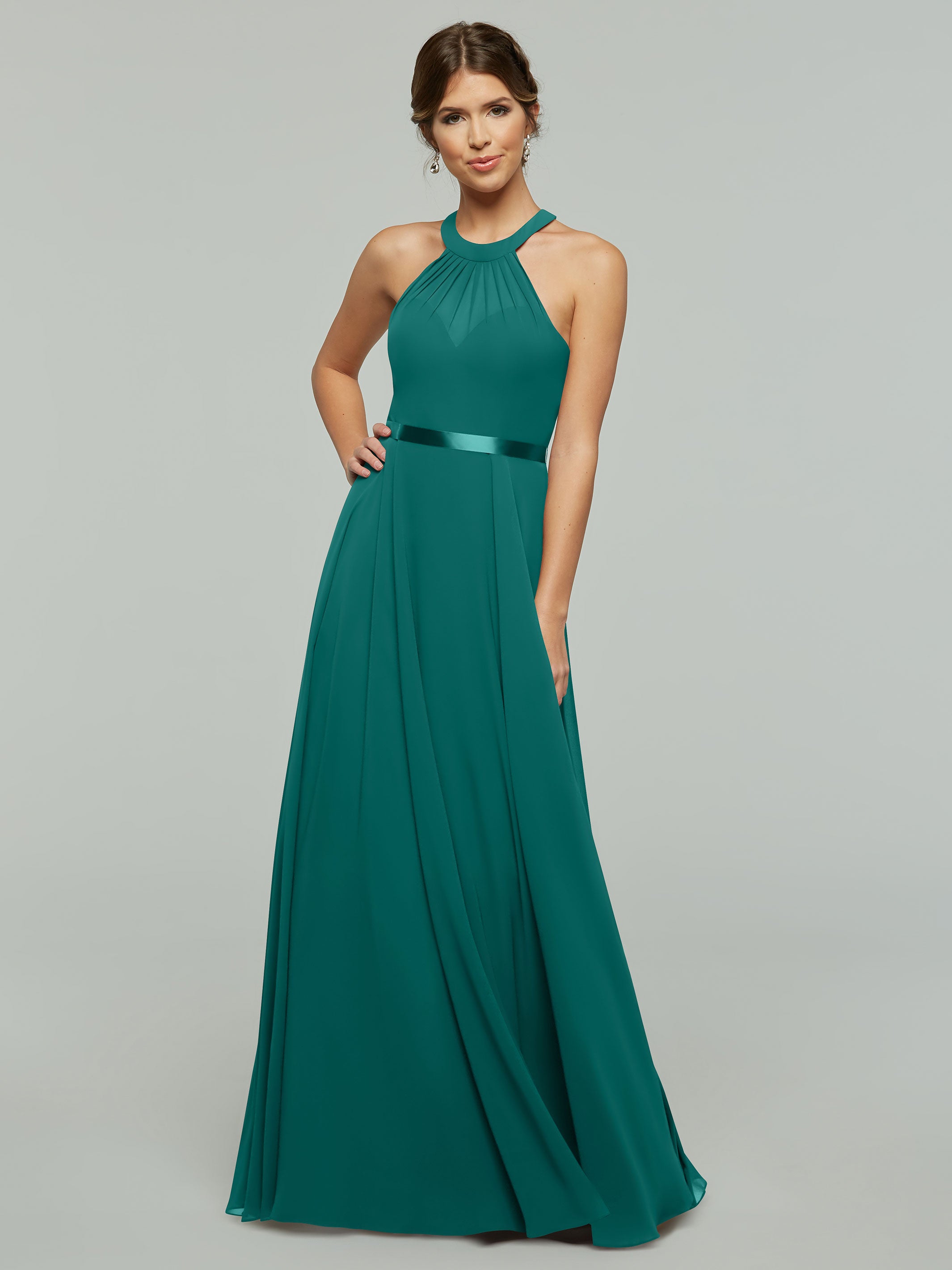 Elegant A-Line Chiffon Bridesmaid Dress with Halter Neckline - Perfect for Weddings, Formal Events & Special Occasions