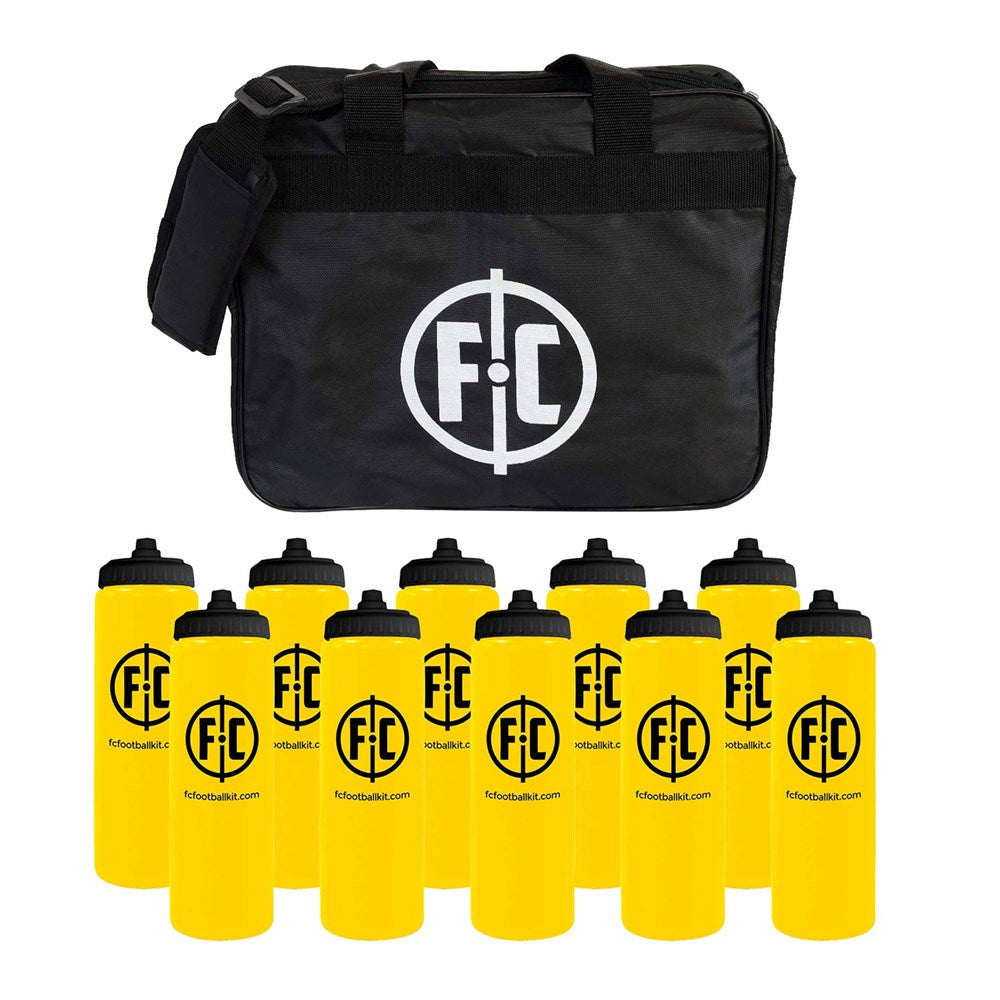FC Bottle Bag with 10 Reusable Drink Bottles - Insulated Cooler Bag for Sports, Gym, Hiking & Outdoor Activities
