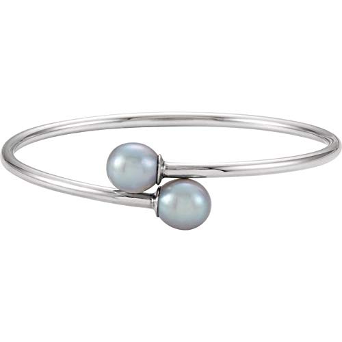 ICE CARATS 925 Sterling Silver 9.5mm Gray Pearl Adjustable Bangle Bracelet - Elegant Fine Jewelry for Women, Perfect Gift for Her - Ideal for Weddings, Parties & Everyday Wear