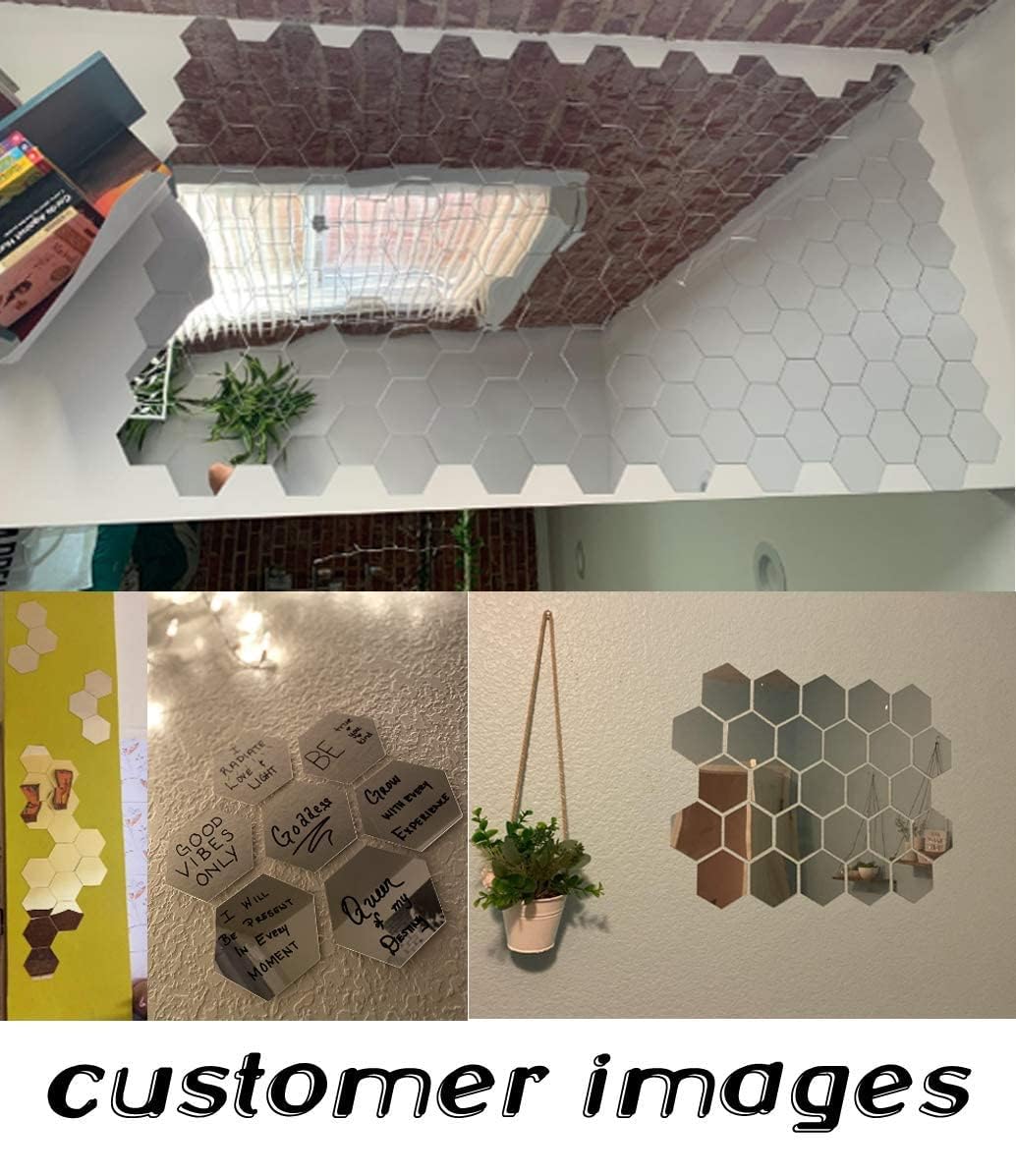 Hexagon 13-Pack Golden Acrylic Mirror Wall Stickers - Self-Adhesive Decorative Wall Decals for Home, Bedroom, Living Room & Office Decor