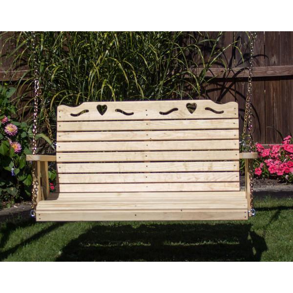 Treated Pine Crossback Heart Porch Swing - Outdoor Garden Hanging Chair for Relaxation & Backyard Decor