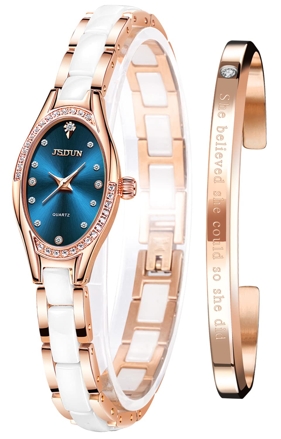 OLEVS Women's Ceramic Watch - Stylish Two-Tone Stainless Steel Small Face Waterproof Wristwatch for Women (Red) | Perfect Gift for Her, Ideal for Office, Party & Everyday Wear