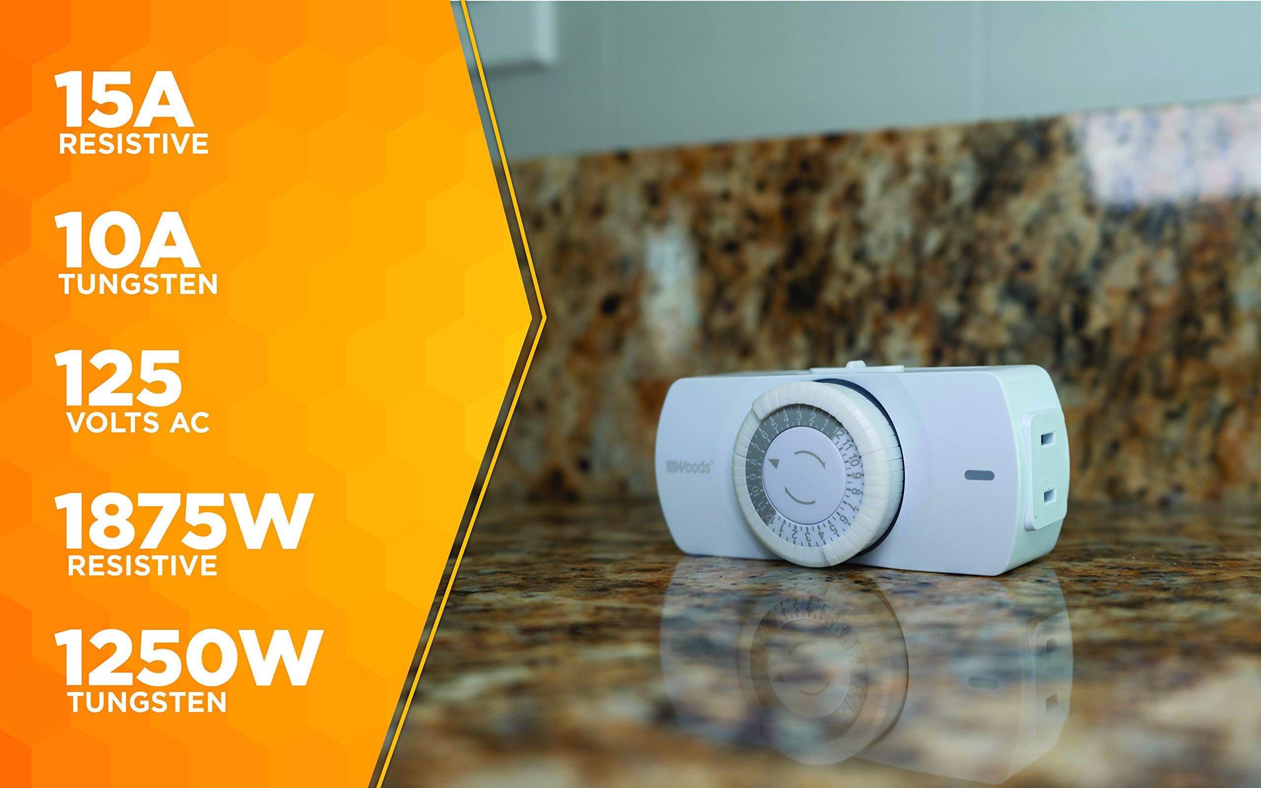 Woods 50101WD 24-Hour Mechanical Timer with Polarized Outlet for Indoor Use - Perfect for Lamps, Holiday Lights & Small Appliances