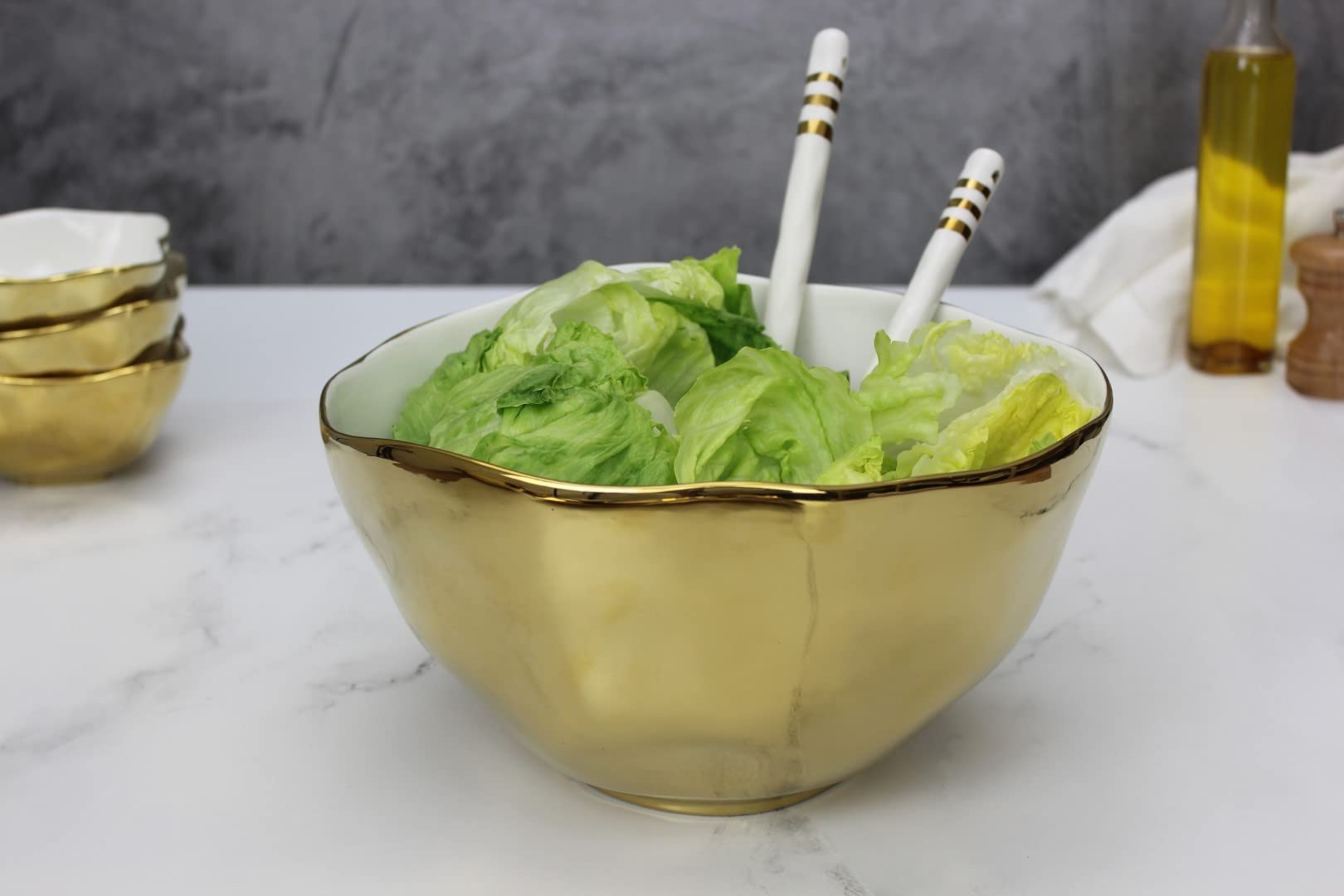 Premium Pampa Bay Moonlight Tarnish-Free Extra Large Porcelain Serving Bowl with Gold Titanium Trim - Elegant Dinnerware for Holiday Entertaining, Buffet Serving & Special Occasions