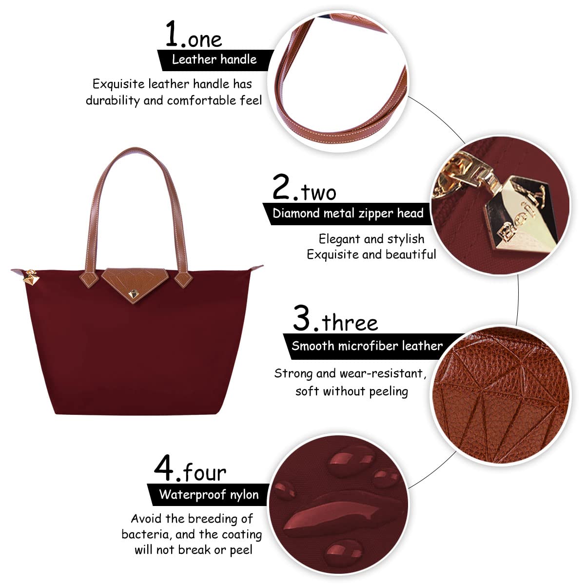 BOJLY Women's Tote Bag - Elegant Nylon Shoulder Handbag with Diamond Accents, Foldable Waterproof Travel Shopping Purse for Work, Gym, and Daily Use