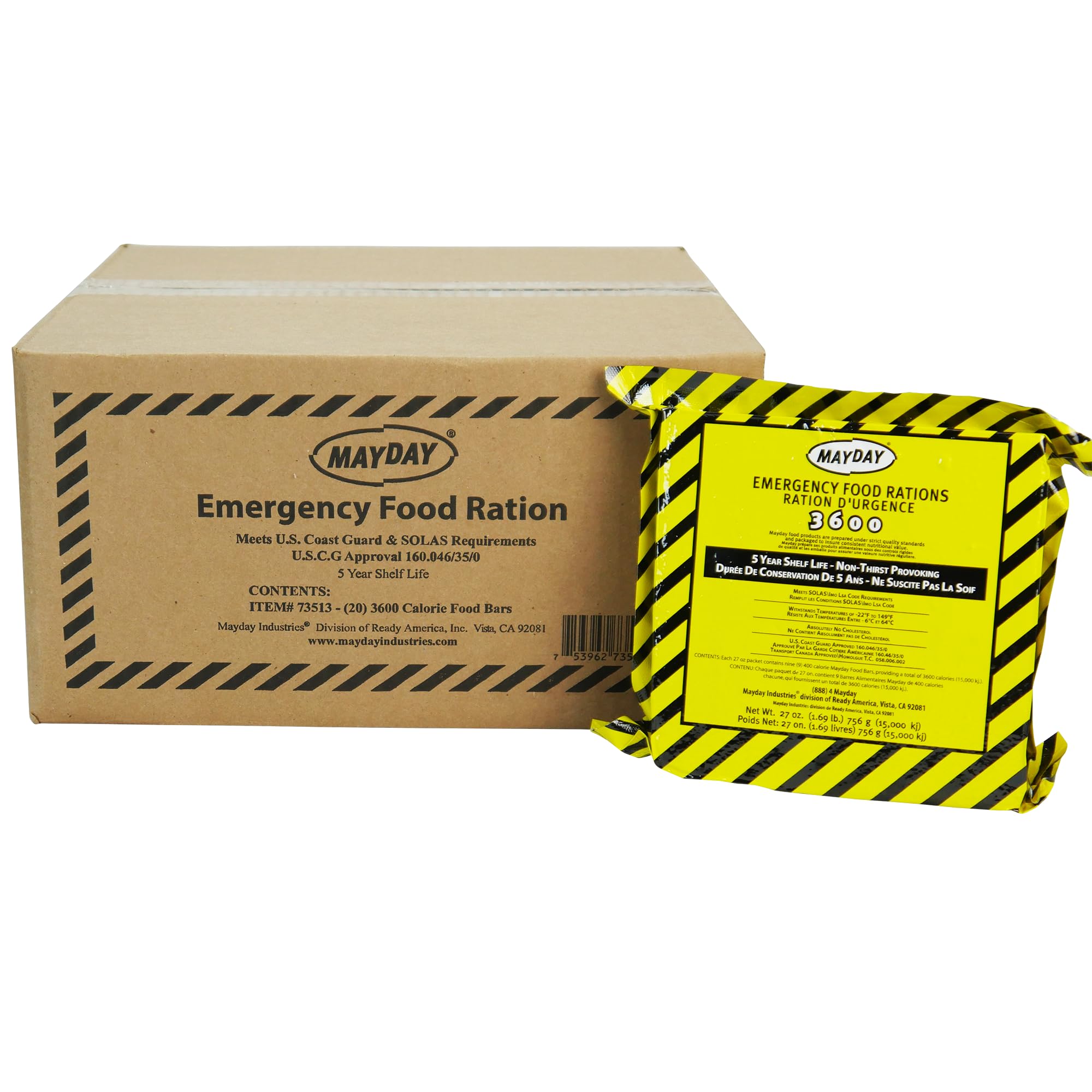 Mayday Emergency Food Bars - 3600 Calorie Survival Food Rations (20 Pack) | 5-Year Shelf Life, Nutrient-Dense Meal Replacement Bars for Disaster Preparedness, Earthquakes & Emergencies | Leak-Proof, Portable & Long-Lasting Apple Cinnamon Flavored Food Supply | Ideal for Camping, Hiking and Emergency Kits