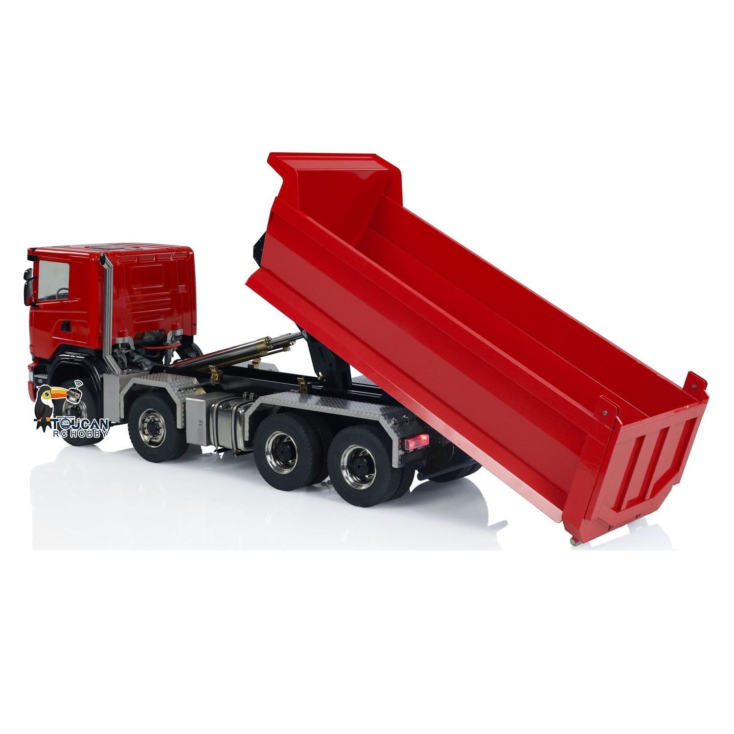 1/14 Scale 8x8 RC Hydraulic Dump Truck - Radio Controlled Roll Off Dumper with U-Shaped High Bucket & Timber Flatbed | Construction Site, Farm & Off-Road Play for Adults & Kids