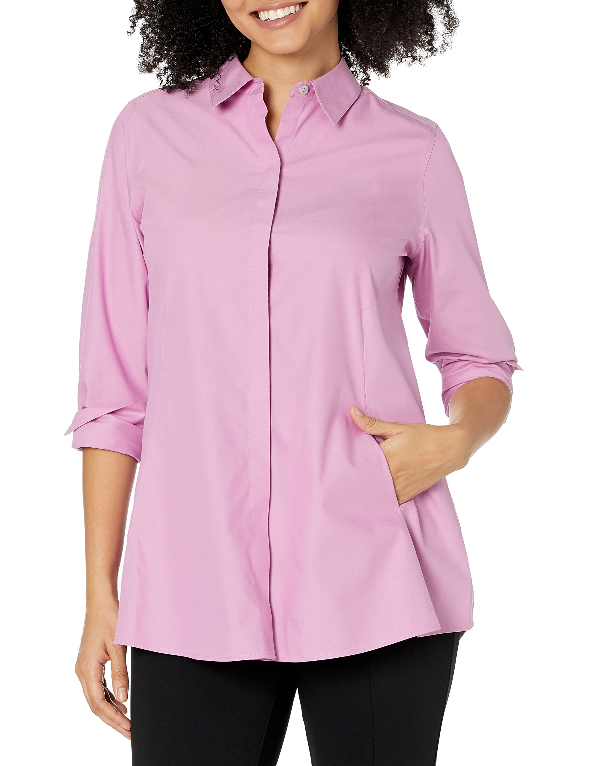 Foxcroft Women's Cici Non-Iron Long Sleeve Tunic Shirt - Wrinkle-Free Comfort for Work, Travel & Casual Wear